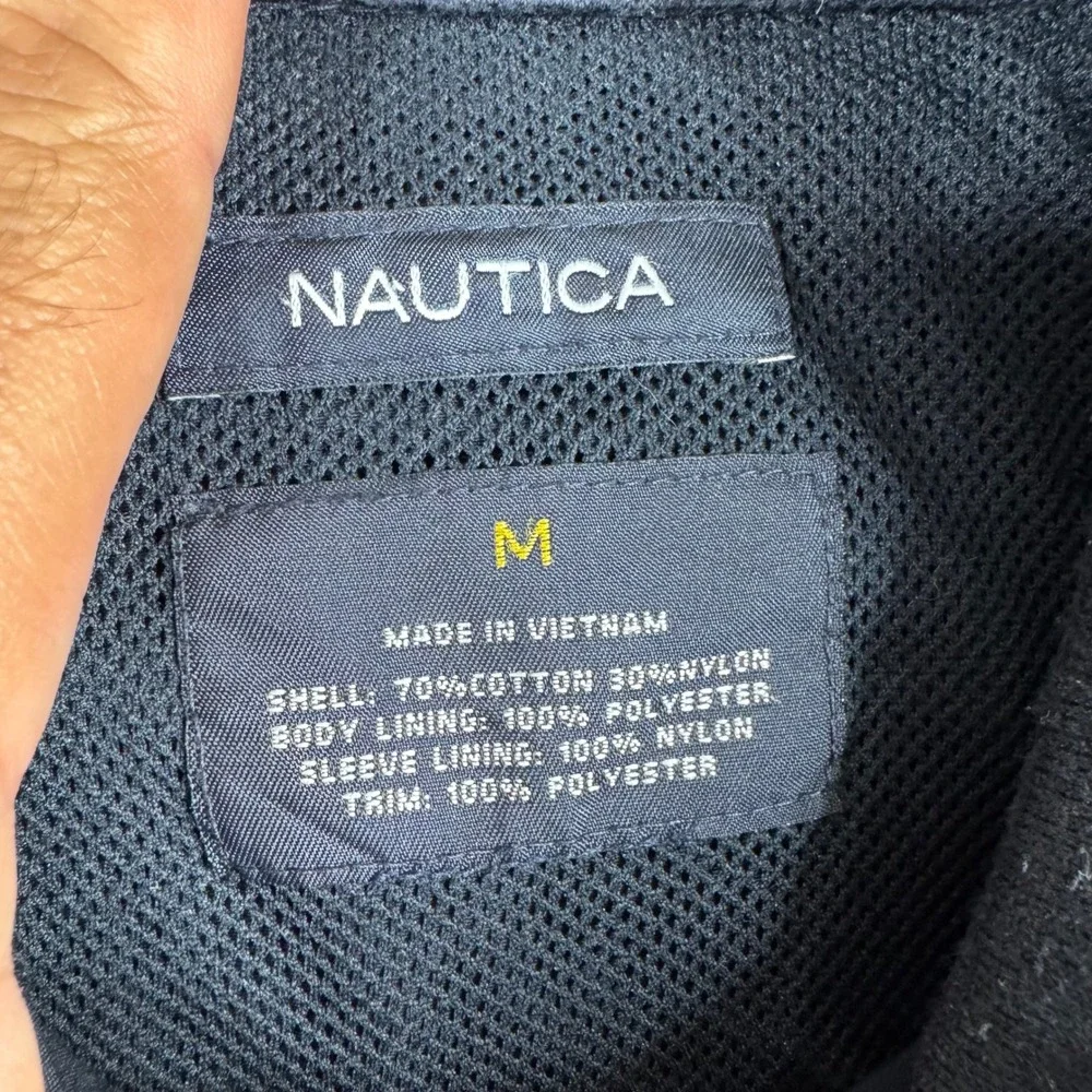 Nautica Bomber Jacket Mens Size M Navy Blue Cotton Blend Zip Up Windbreaker Logo